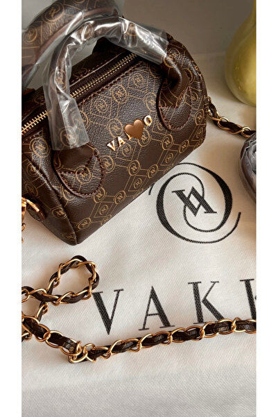 GKBUTİK Mini kahverengi speddy cu model monogramă lanțuri pentru femei geantă