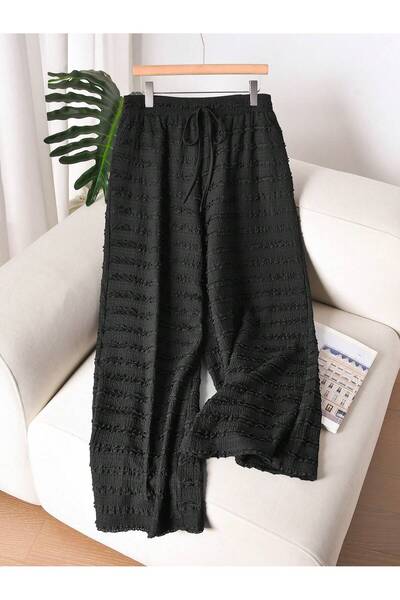 poswicon Black Sweatpants Wide Leg Ruffled Fabric