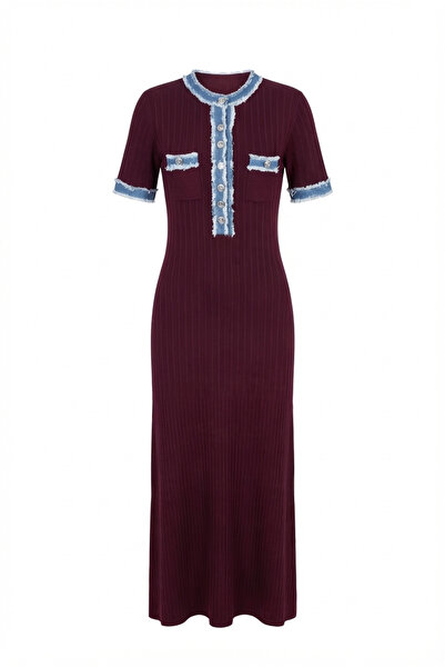 HAZELANNA Бордо рокля от трико с деним