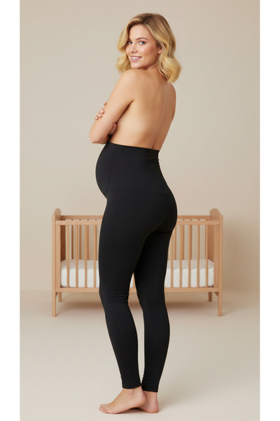cicial Kadın Hamile Lohusa Pamuklu Karın Panelli Siyah Tayt