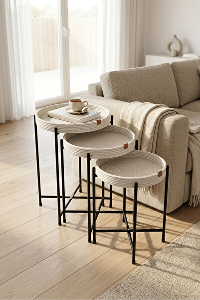 ELF CONSEPT 3'lü Metal Zigon Sehpa Zigon Sehpa Orta Sehpa Yan Sehpa