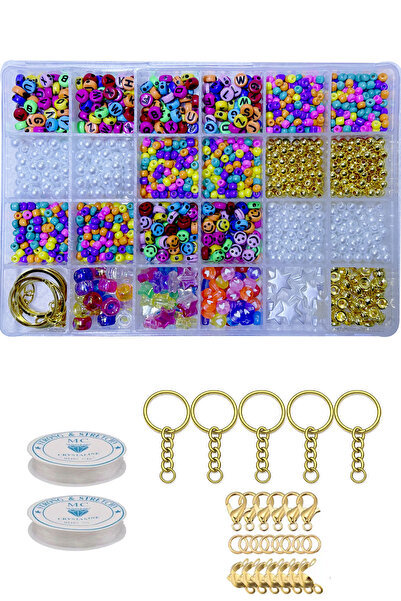 By MO Accessories A Keychain Bracelet Necklace Making Set with Sand Beads, Pe...