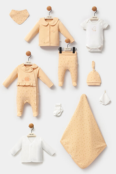 Moi Noi Fall Themed Ruffled 10-Piece Hospital Outfit - Cinnamon & Ecru Leaf P...