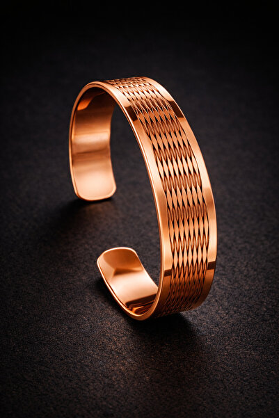 İyyaKee Men's Copper Bracelet Top Line Patterned Pure Copper Thick Bracelet