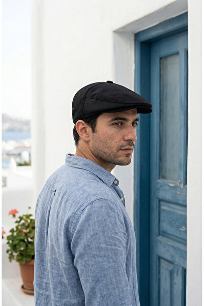 emybox Erkek %100 Keten Yan Fileli London Kasket - Yazlık Nefes Alabilir Klas...