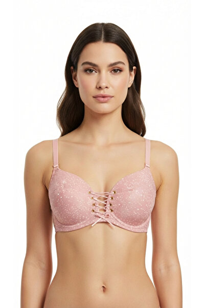 luvia Butik Pudra Ön Bağcıklı Destekli Sütyen – Toparlayıcı Push Up Kadın Sütyen