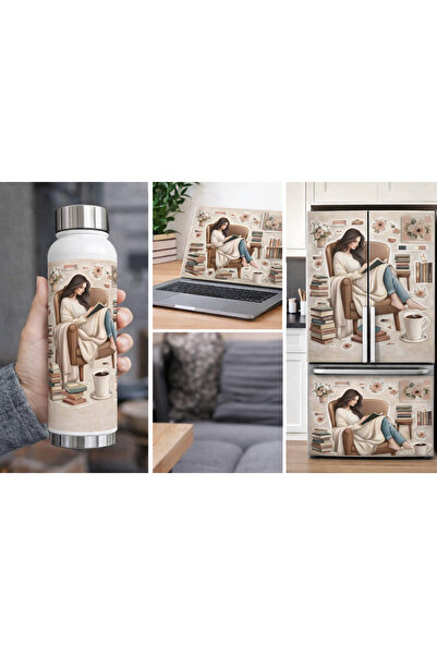 Limitless Design ملصق جداري جمالي لامرأة تقرأ كتابًا مريحًا - لوحة جدارية زخر...