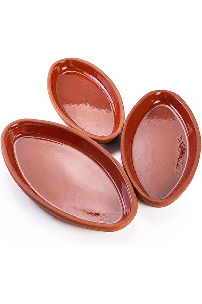 DestiHome Toprak Güveç, Fırın Kabı, balık ve tavuk içi sırlı Tepsi seti 3 ade...