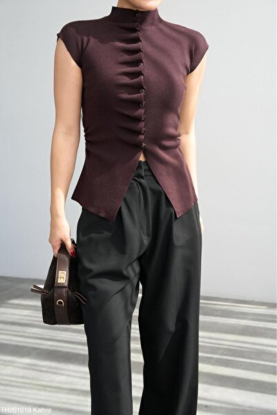 CADDELAMODA Women's Draped Knitwear Blouse