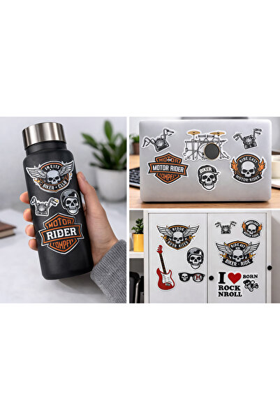 Limitless Design Motorcu Temalı Sticker Seti 22x30 cm – Biker, Chopper, Skull...