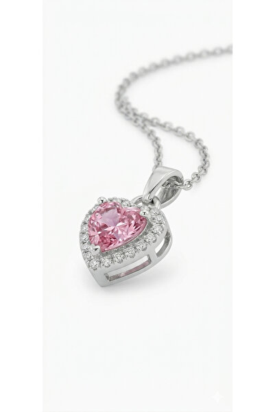 Swarovski Crystal Pink Heart Detailed Zircon Stone Necklace