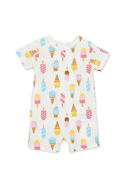 ebebek Hello Baby HelloBaby Kız Bebek Kısa Tulum Soyut Baskılı Çıtçıtlı Fırfı...