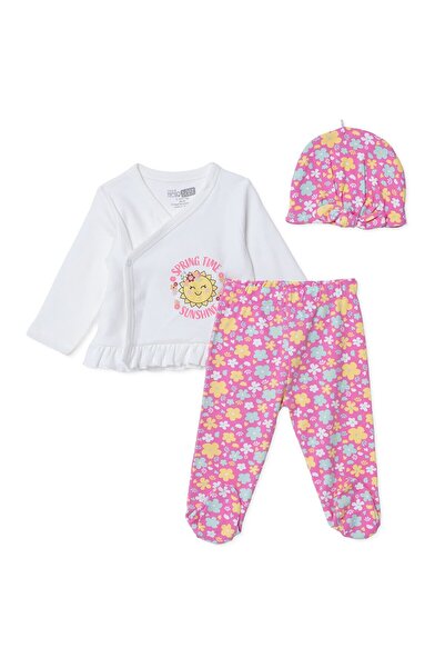 ebebek Hello Baby HelloBaby Kız Bebek Zıbın-Şapka-Alt Çiçek Baskılı Çıtçıtlı ...