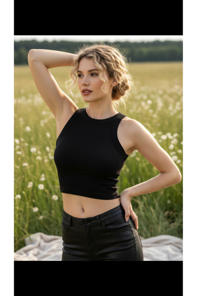 cicial Women's Crew Neck Zero Sleeve Off Shoulder Top Ribbed Knit Krop Body A...