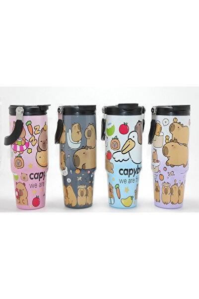 EASERA TİCARET Capybara Patterned insulated steel tumbler with straw (alk4431)