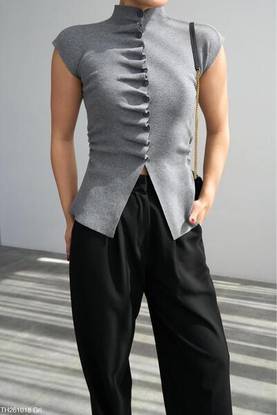 CADDELAMODA Γυναικεία πλεκτή μπλούζα ντραπέ