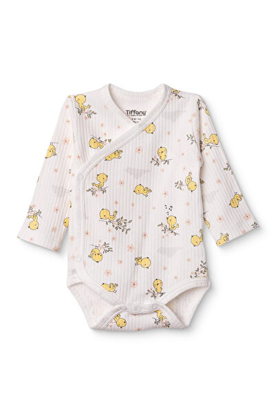 Tiffany Kız Bebek Zıbın Body Hayvan Baskılı Çıtçıtlı V Yaka Uzun Kol