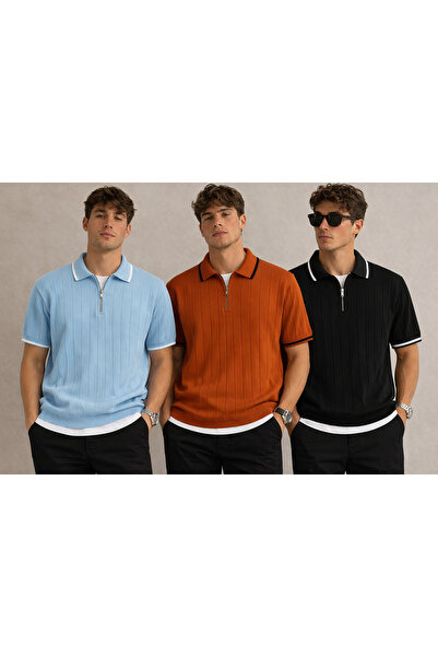 pepule Σετ 3τμχ Advantage Ανδρικό κοτλέ Πλεκτό Μπλουζάκι με φερμουάρ και λαιμ...