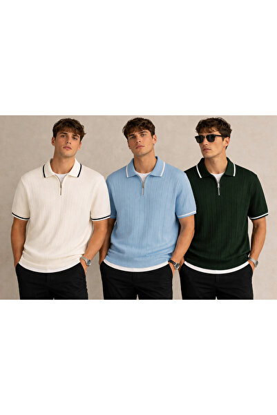 pepule Σετ 3τμχ Advantage Ανδρικό κοτλέ Πλεκτό Μπλουζάκι με φερμουάρ και λαιμ...