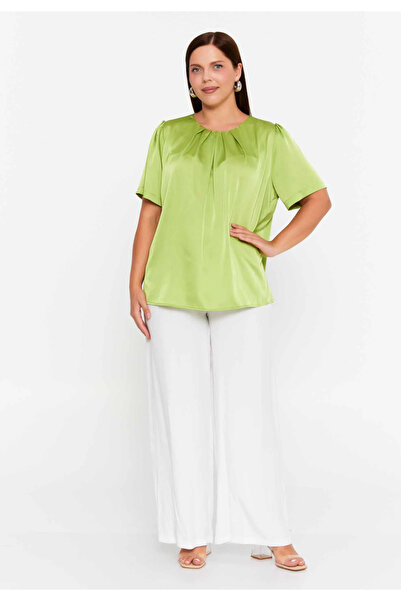 1way Feminine Turkish satin blouse in light green