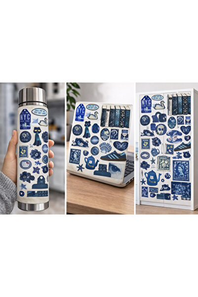 Limitless Design ملصق جداري بتصميم جمالي أزرق - ديكور جداري بتصميم عتيق وريتر...