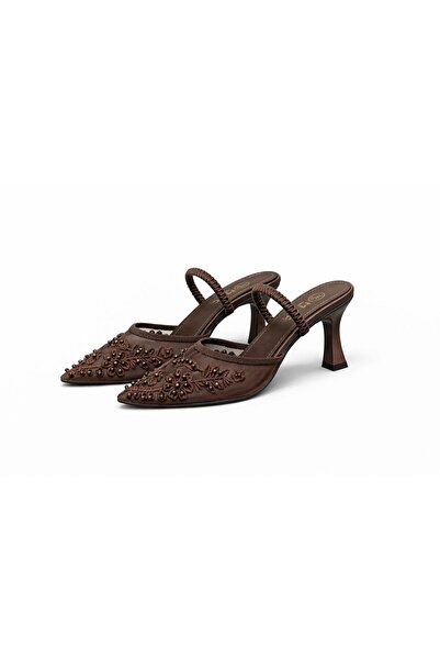 moun shoes Pantofi de seară cu broderie cu mărgele, tricotaje Bitter Brown di...