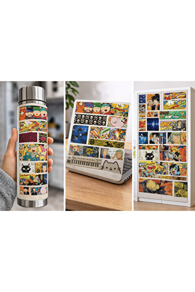 Limitless Design مجموعة ملصقات كرتونية وأنمي مقاس 22x30 سم - ملصقات جمالية مخ...