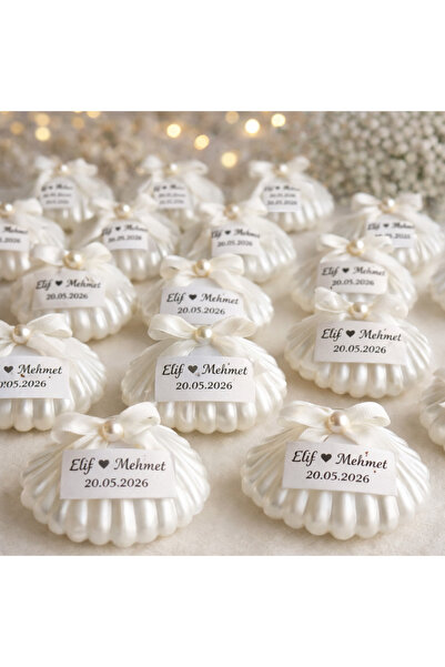 mahimaison İnci Detaylı Deniz Kabuğu Nikah Şekeri Mum (20 adet)