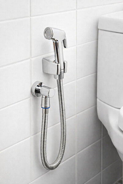 Ahlez Chrome Shower Head + Braided Shower Hose Taharetmatik Set of 3