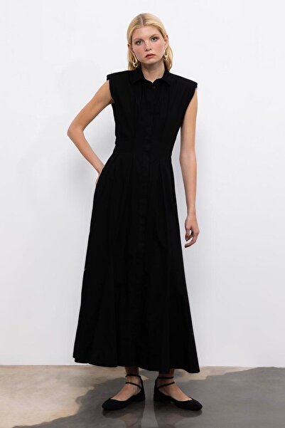 BSL Volanlı Midi Boy Gömlek Elbise