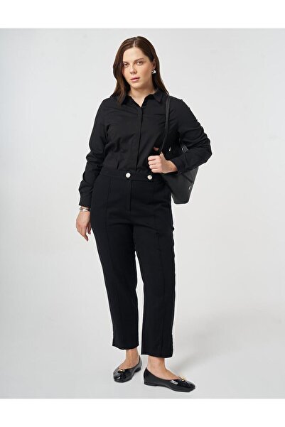 Kayra Double Button Gabardine Trousers Black