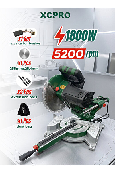 XCPRO 1800W Sliding Mitre Saw 255mm, 5200RPM, Dual Rails, Wood Cutting, Mitre...