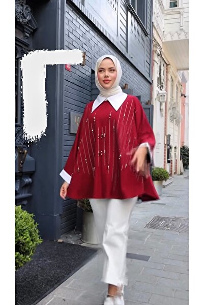 Xeftan zer Taşlı tunik kırmızı