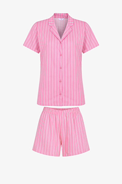 Penti Pinkish Stripes Pamuklu Gömlek Şort Pijama Takımı