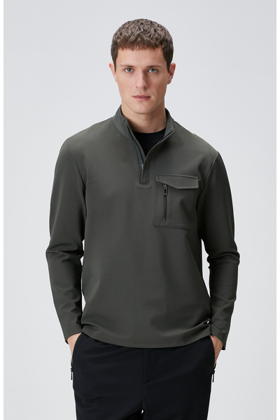 Network N-Tech Haki Göğüs Cep Detaylı Sweatshirt