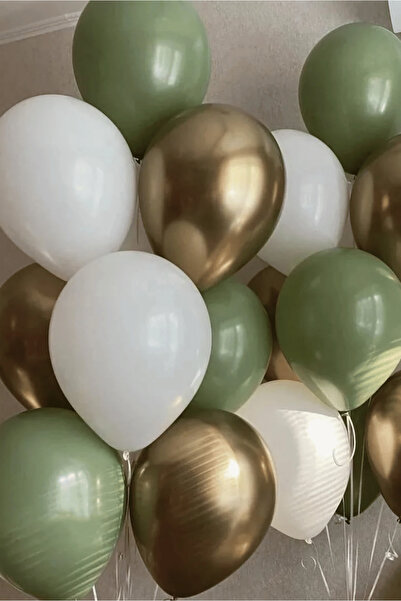 Bunloon Mildew Green White Gold Chrome Balloon Set 16 Pieces 11 Inch Party Ba...