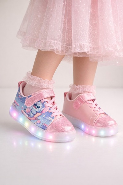 minibonito منقوش قاعدة إضاءة LED مضيئة للفتيات مع لمّاع شريط فيلكرو حذاء رياضي