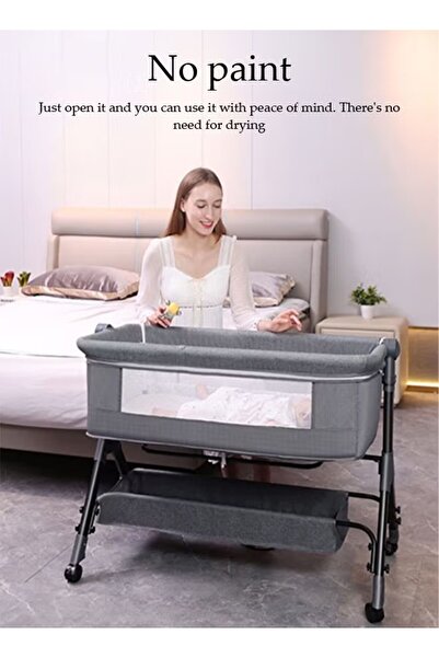 DOMEET Baby Crib 3 in 1 Newborn Bed Height Adjustable Portable Movable Foldin...