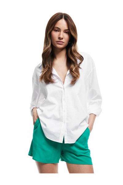 Koton Βισκόζη Μίνι σορτς από ύφασμα κρινκλ Με φόδρα με ελαστική μέση Με δέσιμ...