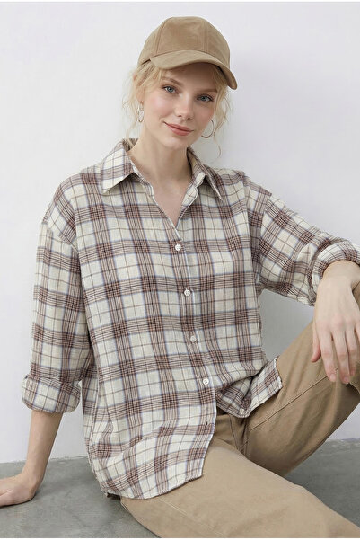 Bianco Lucci Дамска риза с кариран десен, свободна кройка, 100% памук 34519 6...