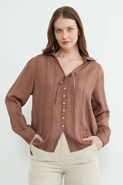 Fulla Moda Buttoned Loose Shirt with Tie Front