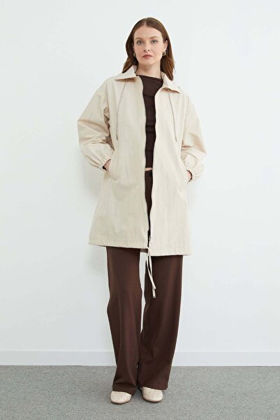 Fulla Moda Тренч з капюшоном і блискавкою з кам'яними деталями