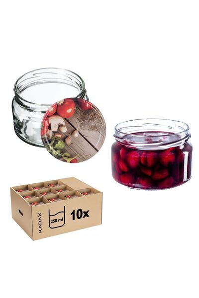KADAX 10 buc. Borcane 250 ml pentru dulceață, gem, miere, sticlă Fi 82