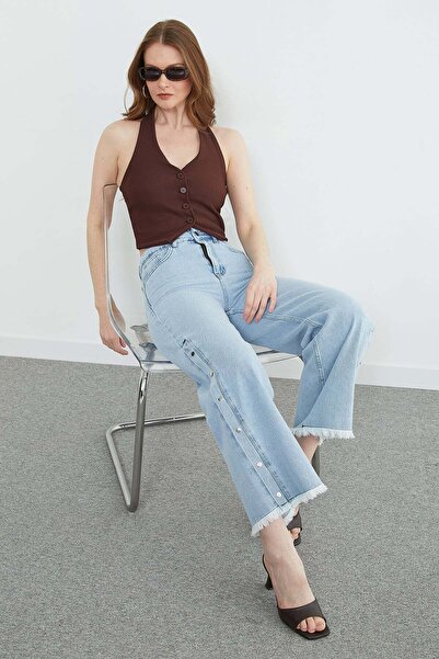 Fulla Moda Halter Neck Buttoned Vest