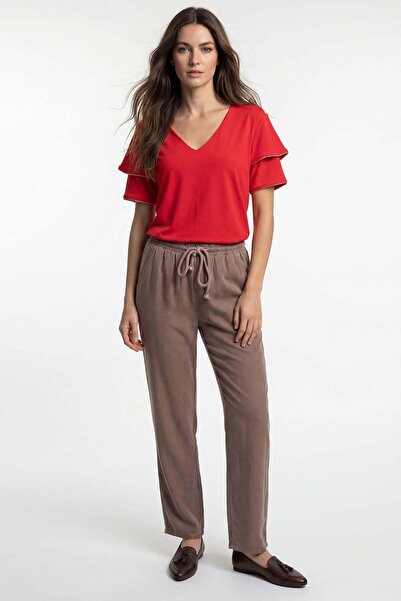 Journey V Yaka-Volan Kol Aksesuarlı, Bluz