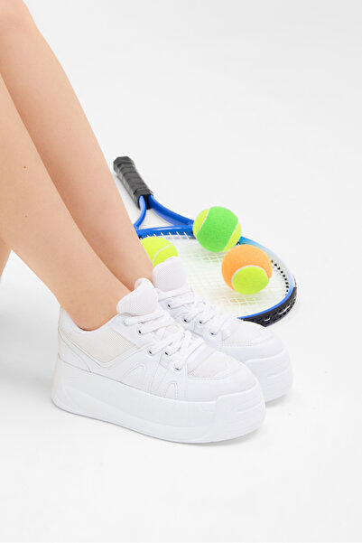 Tonny Black Women's White High Sole Comfortable Lace-Up Shoes Sneakers