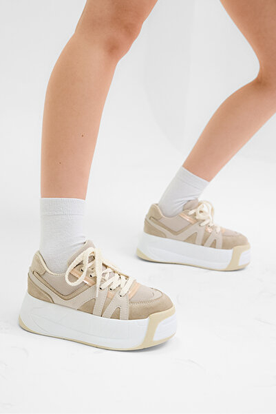 Tonny Black Γυναικείο Μπεζ Ψηλή σόλα Άνετο με κορδόνια Αθλητικό παπούτσι