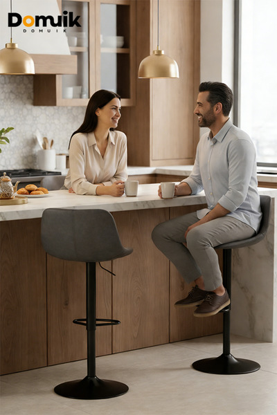 Domuik Adjustable piston bar stool with footrest - Modern swivel chair