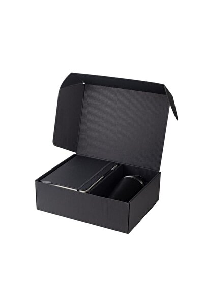 giftology كوكسي - طقم كوب مزدوج الجدران، دفتر ملاحظات A5 وقلم - أسود