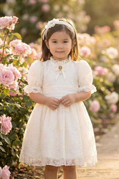 Pamina Kız Bebek Bandanalı Dantelli Elbise 36315